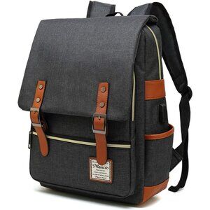 Mancio Vintage Laptop Backpack black USB Charging Port Men,Women Travelling, bag